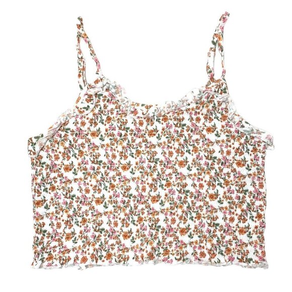 Hippie Rose Floral Smocked Stretch Crop Top - White/Pink, Sz Medium Jrs - Picture 1 of 5